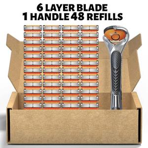 48/24-Piece Men's Razor Blade Replacement Set with Handle - Ultra Sharp Stainless Steel Blades for Smooth Shaving, Works with Standard Razor Handles, Bulk Disposable Blades Face Head Body Shaving