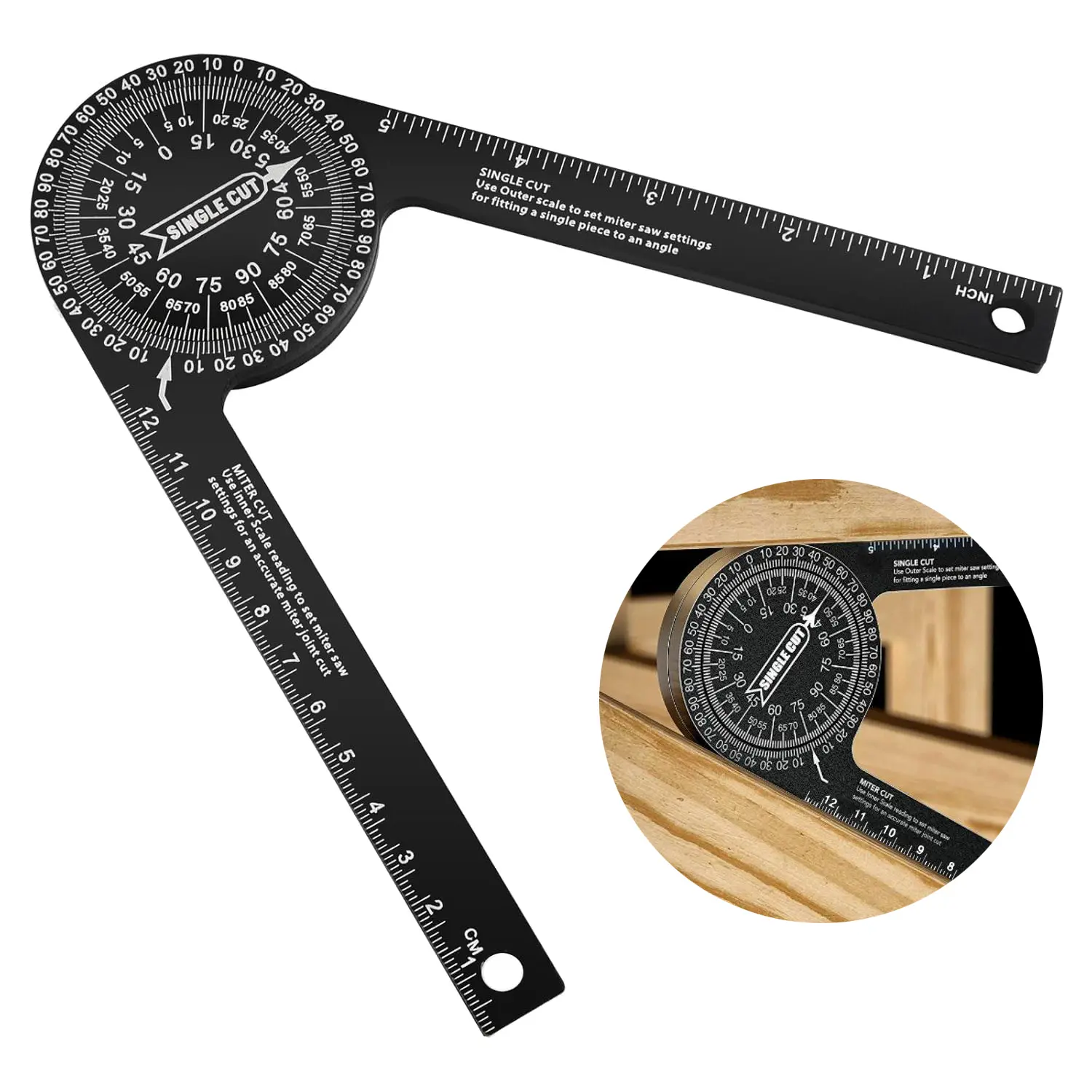 7-in Aluminum Miter Saw Protractor Tool, Rust-Proof Angle Finder with Precision Laser-Engraved Scales, 360° Rotation for Woodworking & Construction