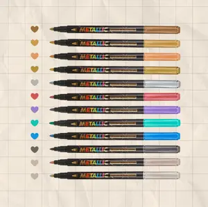 Noluck 12pcs Metallic Mark Marker Pens, Mixed Colors, Medium Tip, Plastic Surface-Compatible, Mixable for Rock Crafts, Card Making, Office Stationery & Writing Tools
