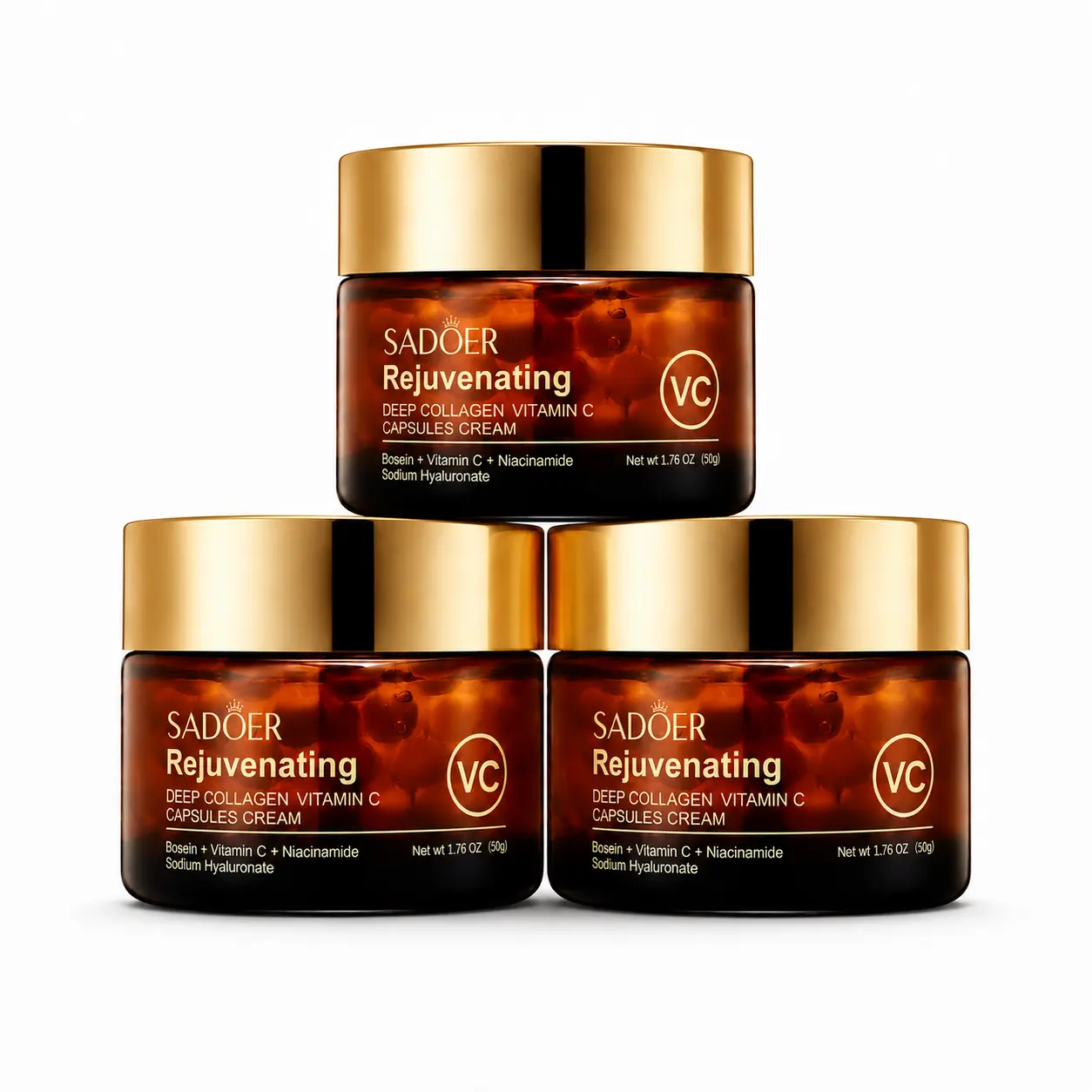 Korean Deep Collagen Vitamin C Capsule Cream, Bosein & Hyaluronic Acid, Niacinamide Moisturizer Cream, Lock Moisture for Dry Rough Skin, Smooth Firming Plump Glowing Facial Care