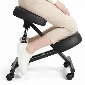 【DealsForYouDays】VEVOR Ergonomic Kneeling Chair with Wheels, Mobile X-Shaped Posture Knee Chair with Adjustable Height & Thick Foam Cushions, Natural Relief for Neck or Back Pain for Home, Office or Meditation, Black