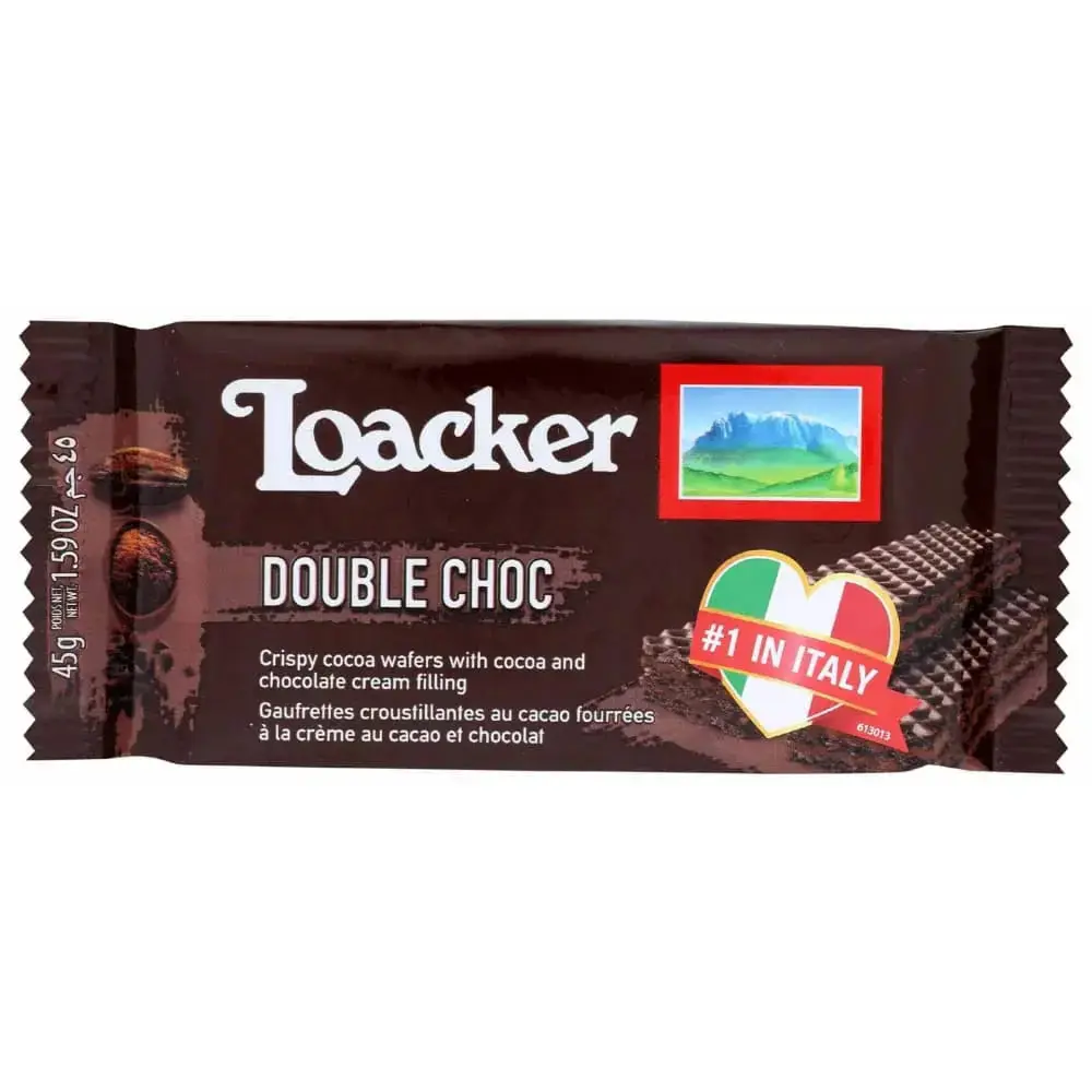 Loacker Classic Double Chocolate Cocoa Wafer Cookies, 1.59oz Snack Biscuits, Cookie