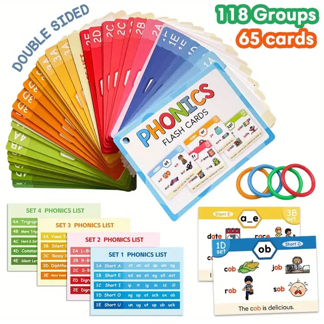 Reading Vocabulary Flashcards for studying (4-8 Years), Learn Diphthongs & Cvc Words, Educational Game Gift for Preschool & Elementary School Kids, Flashcards Learning Alphabet
