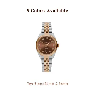 PASCAL Timeless Classic Gold Watch for Women & Men 31mm & 36mm with White Lab-Grown Diamonds Swiss Ronda 763 Quartz Movement Stainless Steel Bracelet Everyday Luxury Gift