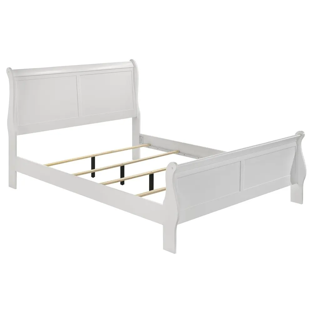 Louis Philippe 47-in Wood Full Sleigh Panel Bed - White, Transitional Indoor Furniture, Curved Edges, Center Legs, Levelers, Neutral Tone, Stable Rail Support