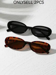 2 Pairs Retro Small Frame Oval Leopard Print Sunglasses, Trendy Vintage Sunglasses, Lightweight Plastic Frames, UV Protection, Fashionable for Outdoor Travel, Beach Vacation, Daily Wear