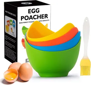 4 Pack Silicone Egg Poacher Cups with Ring Standers, Nonstick Egg Poaching Cups for Air Fryer, Baking oven or Stovetop Egg Cooking, BPA Free Kitchen Utensils