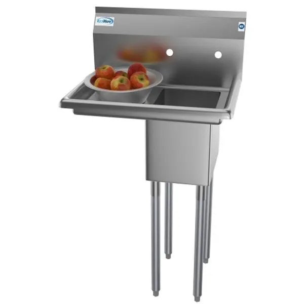 25 in. One Compartment Stainless Steel Commercial Sink with Drainboard, Bowl Size 10" x 14" x 10" SA101410-12L3.