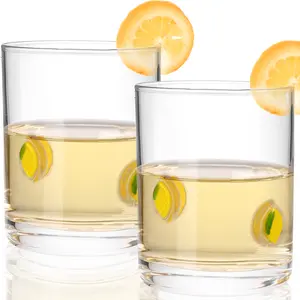 Physkoa Set of 2 Lemon Juice Glasses – Cute 400ml Glass Coffee Cups for Women – Citrus Lemon Glass for Cocktails, Juices or Bridal Shower GiftsPattern Glasses