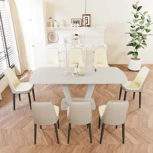 62.99-78.74" expandable dining table set for 2-8 people, equipped with 8 PU fabric thick padded dining chairs and an spacious dining table, kitchen table and chairs, with U-shaped table legs