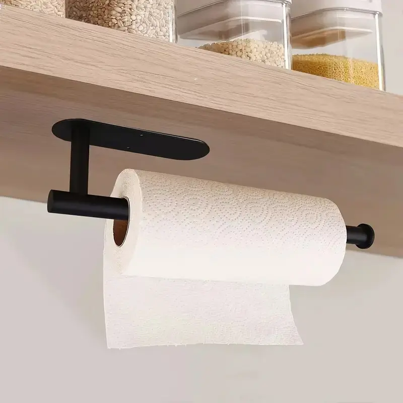 Modern Stainless Steel No-Drill Under Cabinet Paper Towel Roll Organizer, Mountable Storage Holder for Home Kitchen Use