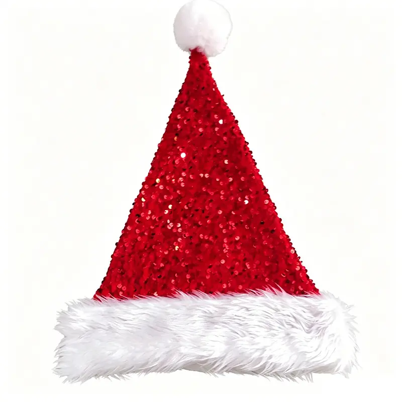 Shiny Sequins Christmas Santa Hat Double Layer Long Fur Holiday Party Hat Fashion Christmas Decor Head wear Multi Colors Available Masks Red