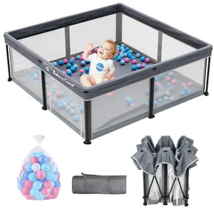 Taleco Gear Foldable Baby Playpen with Mat- Breathable Playpen for Babies & Toddlers with Gate, 50 Ocean Balls & Portable Travel Design