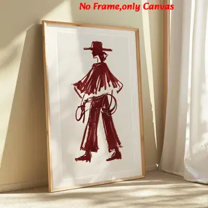 1 pc, wall art, vintage poster, artwork, red wine cowgirl print, burgundy cool girl print, bedroom aesthetic, living room decor, apartment decor, housewarming gift, unframed, Unframed Painting