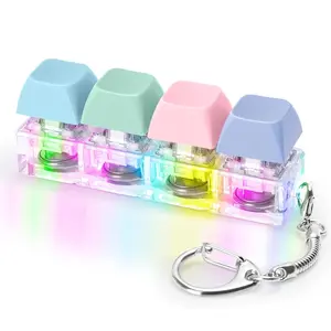 Glowing Keyboard Fidget Toy, 4-In-1 Decompression Button Keychain, Stress Relief Finger Clicker, Macaron Colors, Perfect Gift, Portable