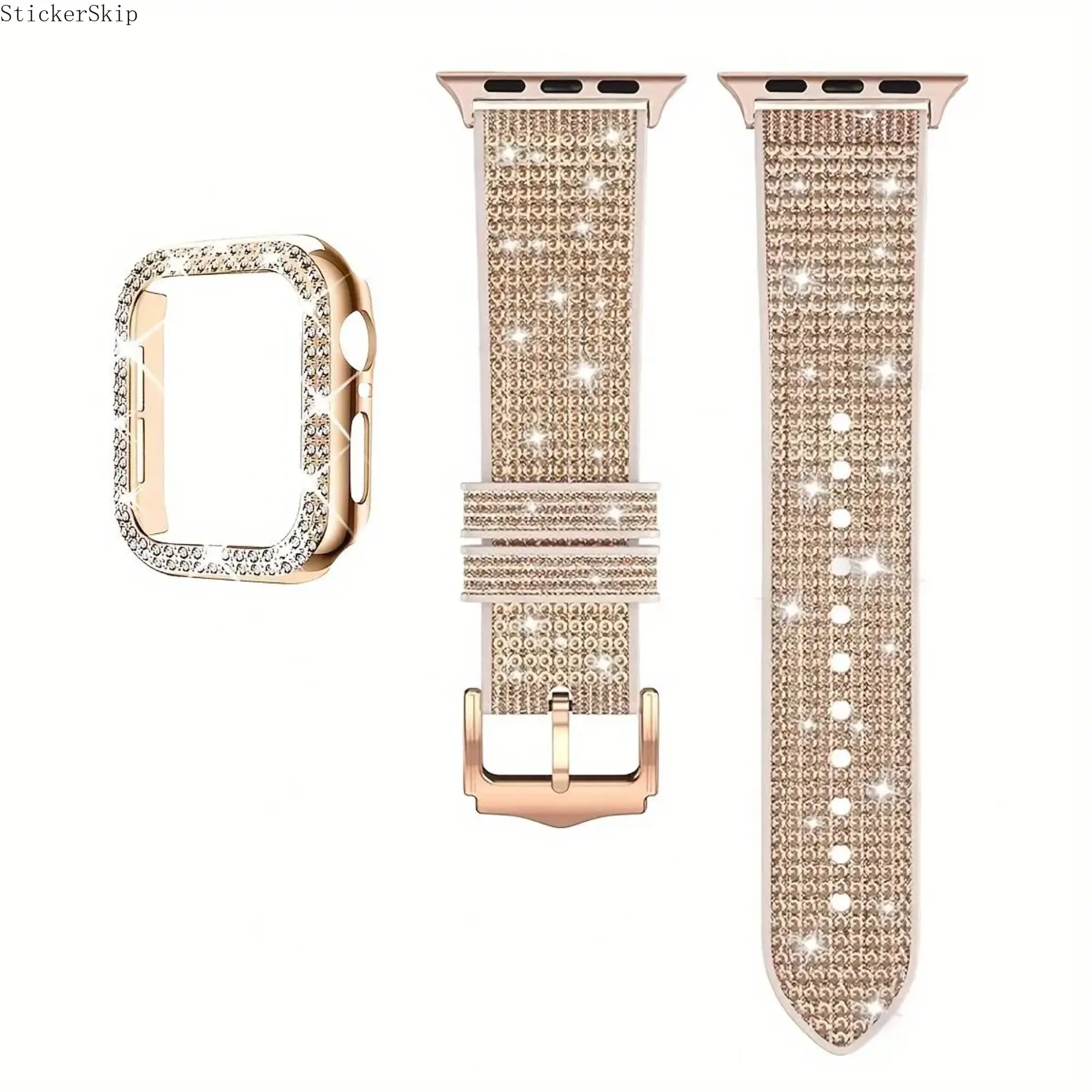 2026 Rhinestone iWatch Band & Case Set – Adjustable Silicone Strap with Hollow Protective Cover, Bling Smartwatch Accessories for Women Fits Series 1–10 & Ultra