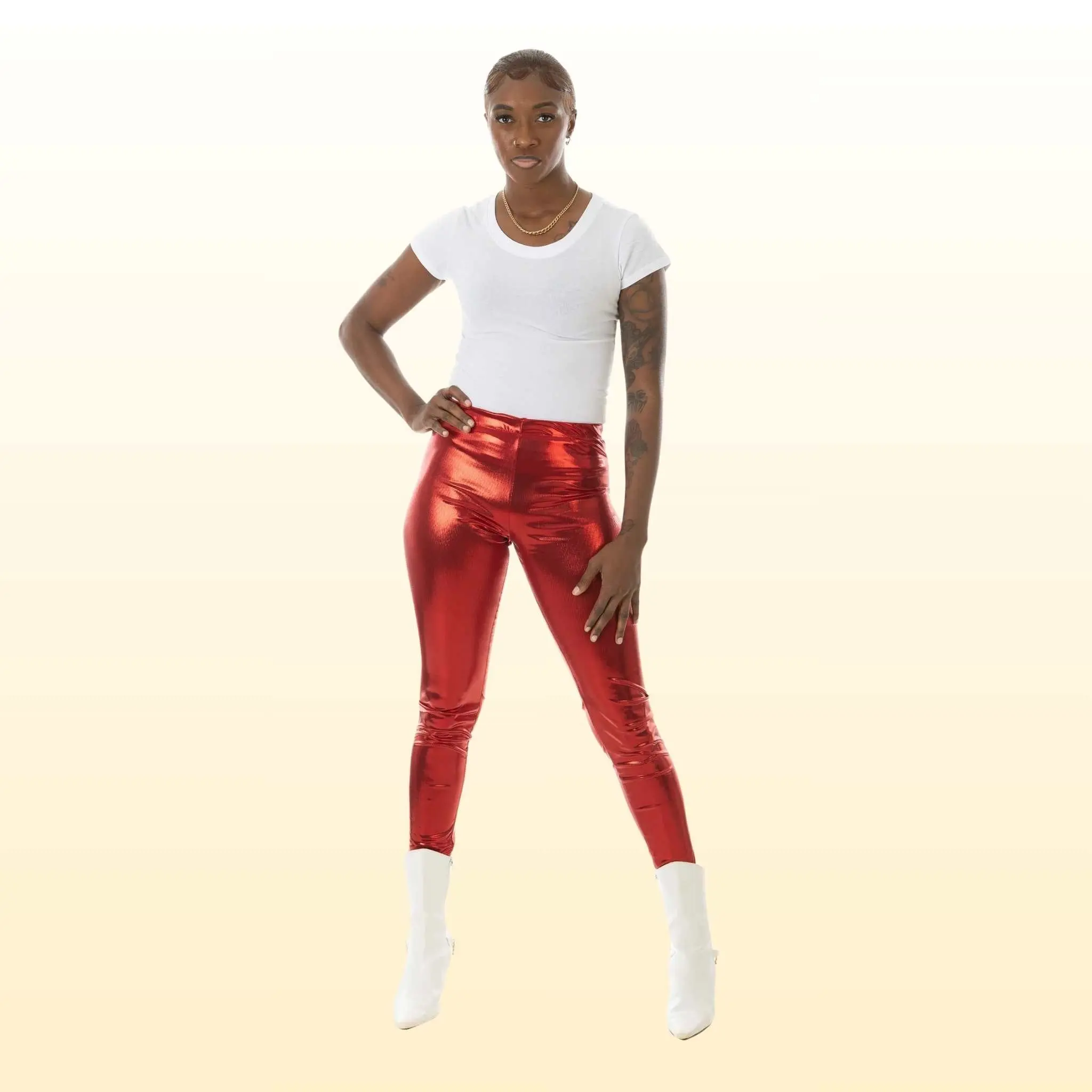 Women Wet Look Shiny Metallic Leggings Liquid Waist Stretch Pants