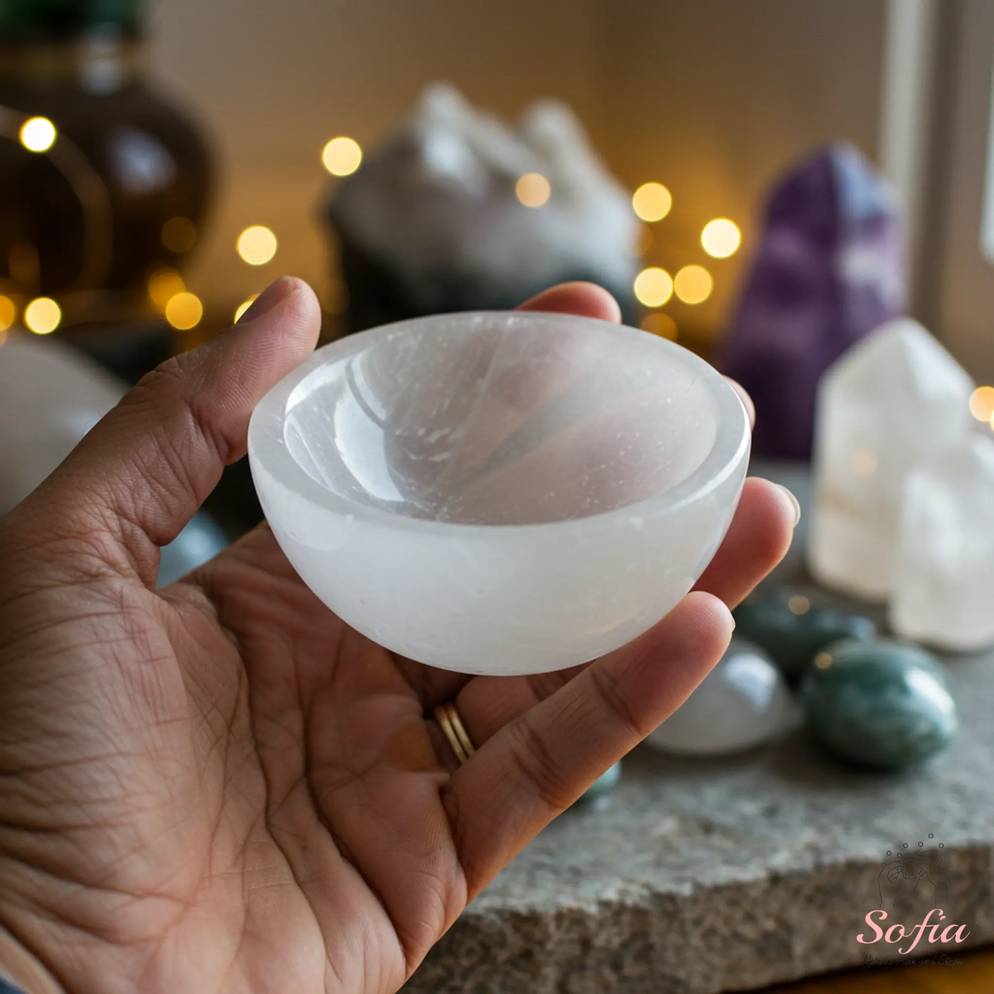 Sofiadesignsboutique Handcrafted Natural Selenite Bowl - 2.5" Satin Spar Mineral Specimen, Crystal Decorative Stones, Meditation Charging Station, Home Desk Decor Gift for Crystal Enthusiasts