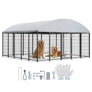 【DealsForYouDays】VEVOR Outdoor Dog Kennel,9.8 x 9.8 x 5.4 ft Large Dog Kennel with Secure LockOutside Dogs Enclosures with UV-Resistant & Waterproof Roof CoverHeavy Duty Pet Crate Cage Run for Large Dogs
