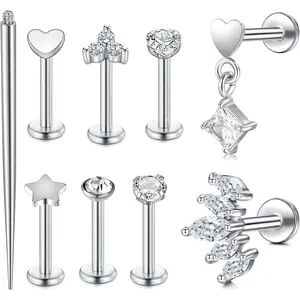 16G Internal Thread Earrings Studs Flat  CZ Piercing  Tragus Cartilage Labret Helix Lip Ring Conch Medusa