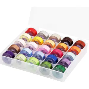 25 count Assorted Colors Size A Class 15 (SA156) 60WT Prewound Bobbins Thread with Clear Storage Plastic Box Compatible with  Embroidery Thread Sewing Thread Machine DIY