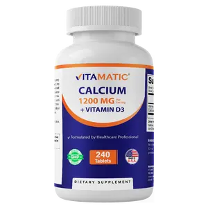 Vitamatic Calcium 1200mg with Vitamin D3 2000 IU (50mcg) – Bone & Immune Support Formula – 240 Tablets – High Absorption Calcium Carbonate with D3 – Non-GMO, Gluten-Free