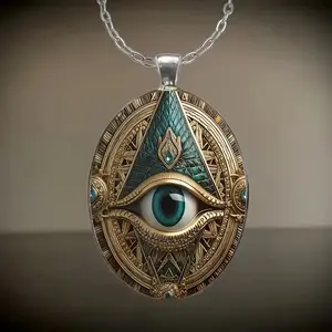 Vintage Eye-and-Eye Design Pendant Necklace, Thin Chain Costume Accessory, Vintage Bohemian Statement Gothic Jewelry for Summer Vibes, Vintage Bohemian Jewelry