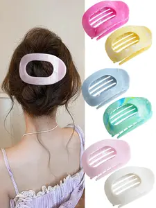 6pcs Sweet Marble Pattern Oval Duckbill Hair Clips, Flat Round Design Hair Claws, Multi-Use Hair Accessories for Daily and Beach Vacation Claw Clip Pack