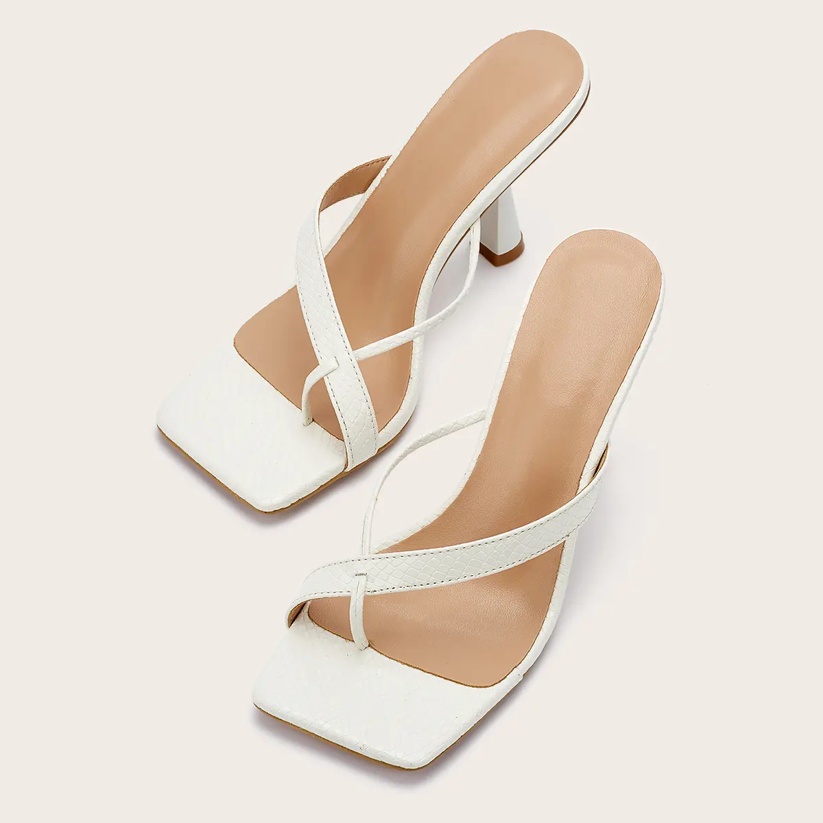 Women's Classic Leather Heeled Sandals - 1.8in Small Stable Wedge Heel, Square Open Toe Slip-On, Summer Daily Walking Shoe with Decorative Nail Design casual footwear