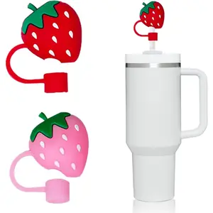 2 Pack Strawberries Straw Covers Cap Compatible with Stanley 14oz&20oz&30oz&40oz Tumbler,Food Grade Silicone Cute Straw Topper, Straw Protectors For 10mm Straw