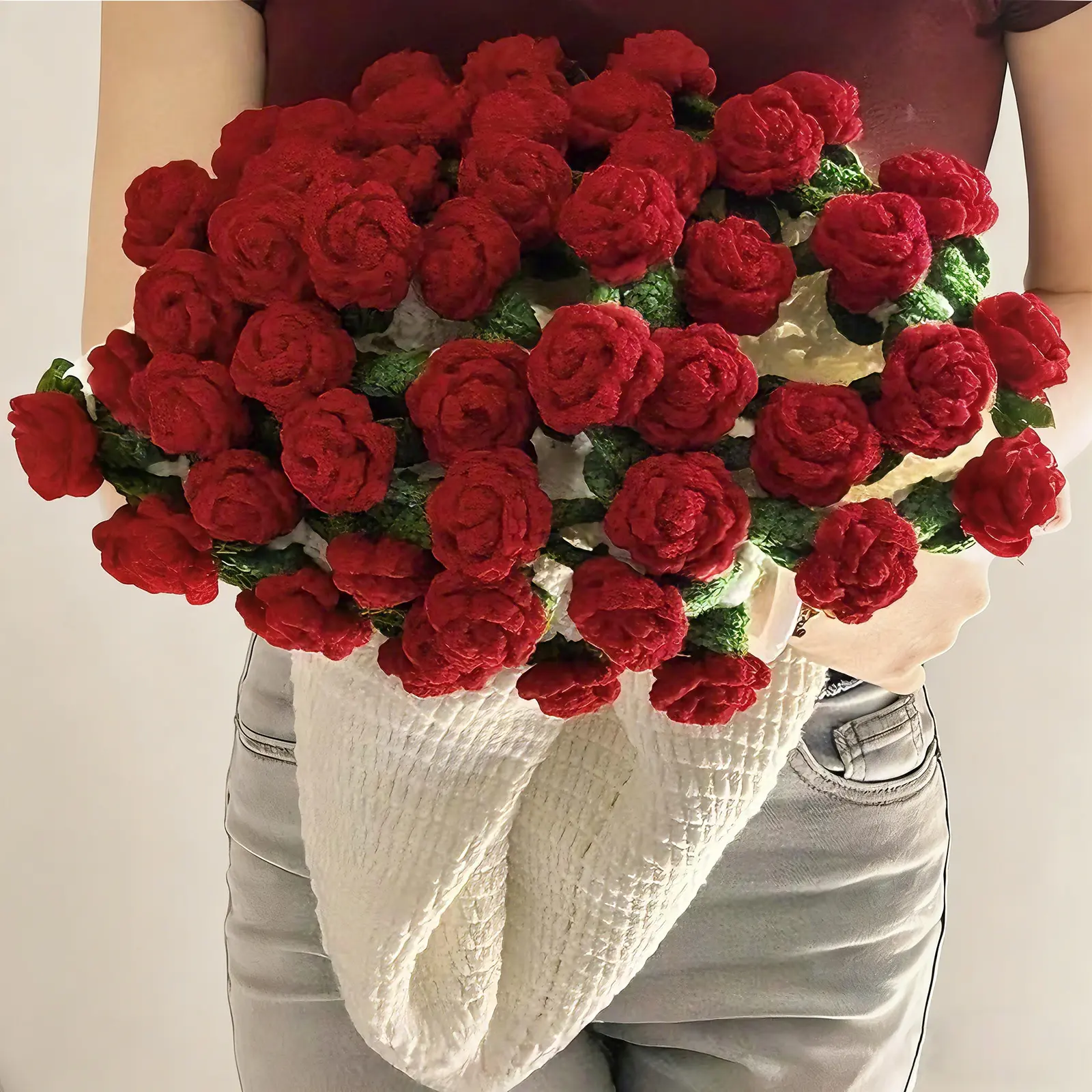Finished Flower Bouquet Blanket,Handmade Crochet Flower Blanket, Rose Bouquet Blanket, Soft Knitted Throw Rose Blanket, Romantic Gift for Birthday Wedding Valentine’s Day Mother's Day Christmas for Mom Girls and Sisters