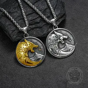 GTHIC Vintage Viking Roaring Wolf Head Stainless Steel Pendant Bold Norse Jewelry for Men and Women Daily Wear