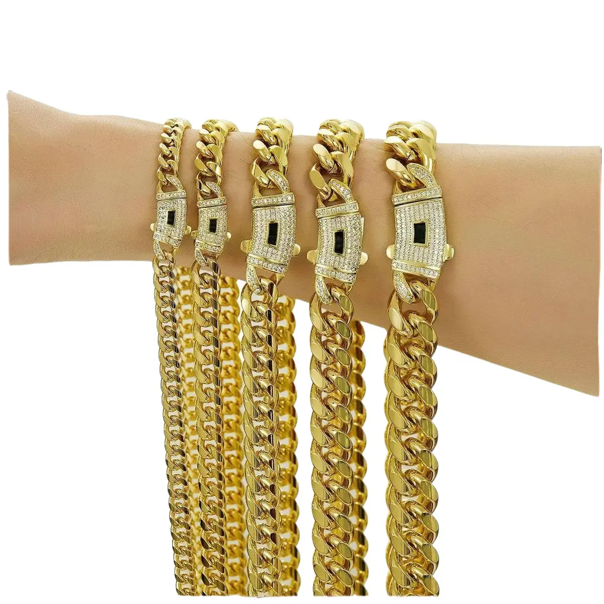 Edge Spark Jewelry 14K Gold-Plated Cuban Necklace Stainless steel chain with classic white stone inlay, dazzling & chic.This Miami-style piece blends tradition and trend - perfect gift for him/her.Width options: 6/8/10/12/14mm