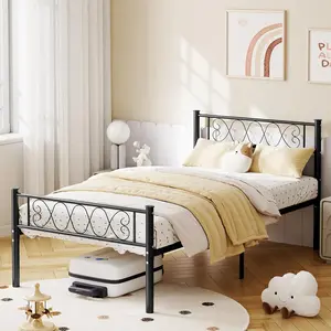 Metal Bed Frame with Headboard, Strong Support and Under-Bed Storage for Bedrooms
