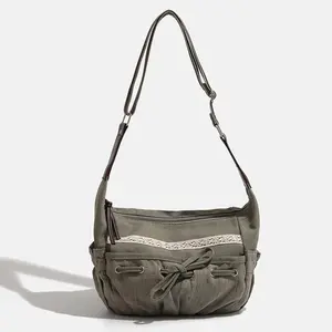 2025 New Designer Women Casual Shoulder Bag Y2K Aesthetic Streetwear Drawstring Handbag Vinage Crossbody Bag Denim Bag