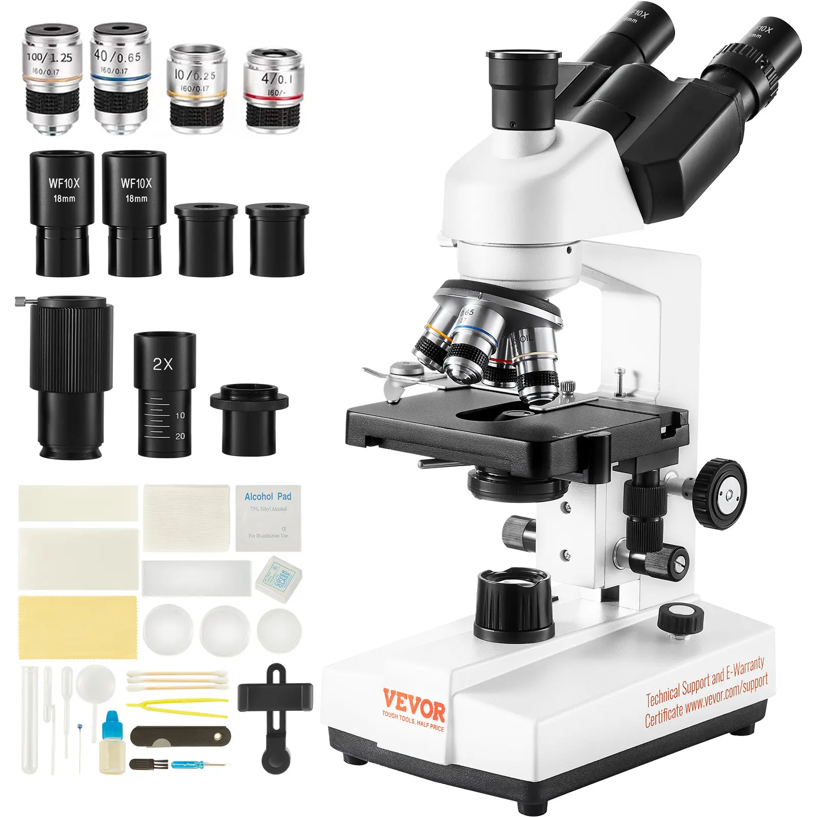 【DealsForYouDays】VEVOR Compound Trinocular Microscope 40X-5000X Magnification Trinocular Compound Lab Microscope with Two-Layer Mechanical StageExternal InterfaceLED Illumination and Microscope Slides Included