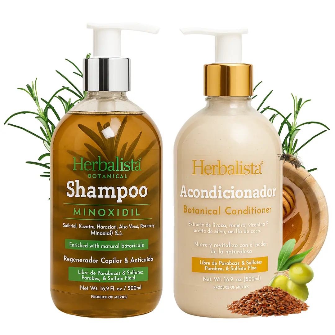 Herbalista Viral Herbal Hair Care Bundle – Shampoo Minoxidil & Conditioner Set 500ml (16.9 fl oz) Each – With Real Botanicals – Strengthens, Nourishes & Smooths – 100% Natural & Handcrafted