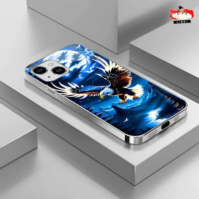 iPhone 14 Smartphone Case - Light Luxury Crystal Eagle & Scorpion Pattern, Electroplated Glass, Handheld Cellphone Protection for Compatible Devices, Exquisite Design, Casing