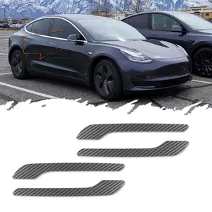4pcs Black Red White Carbon Fiber Style Door Handle Cover Sticker Decals Trim For Tesla Model 3 Y 2017 2018 2019 2020 2021 2022 2023