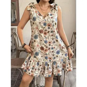 New Fashionable Casual Elegant Vacation Dinner Date Party Home Shopping Beach Seaside Full Floral Print V-Neck Dress