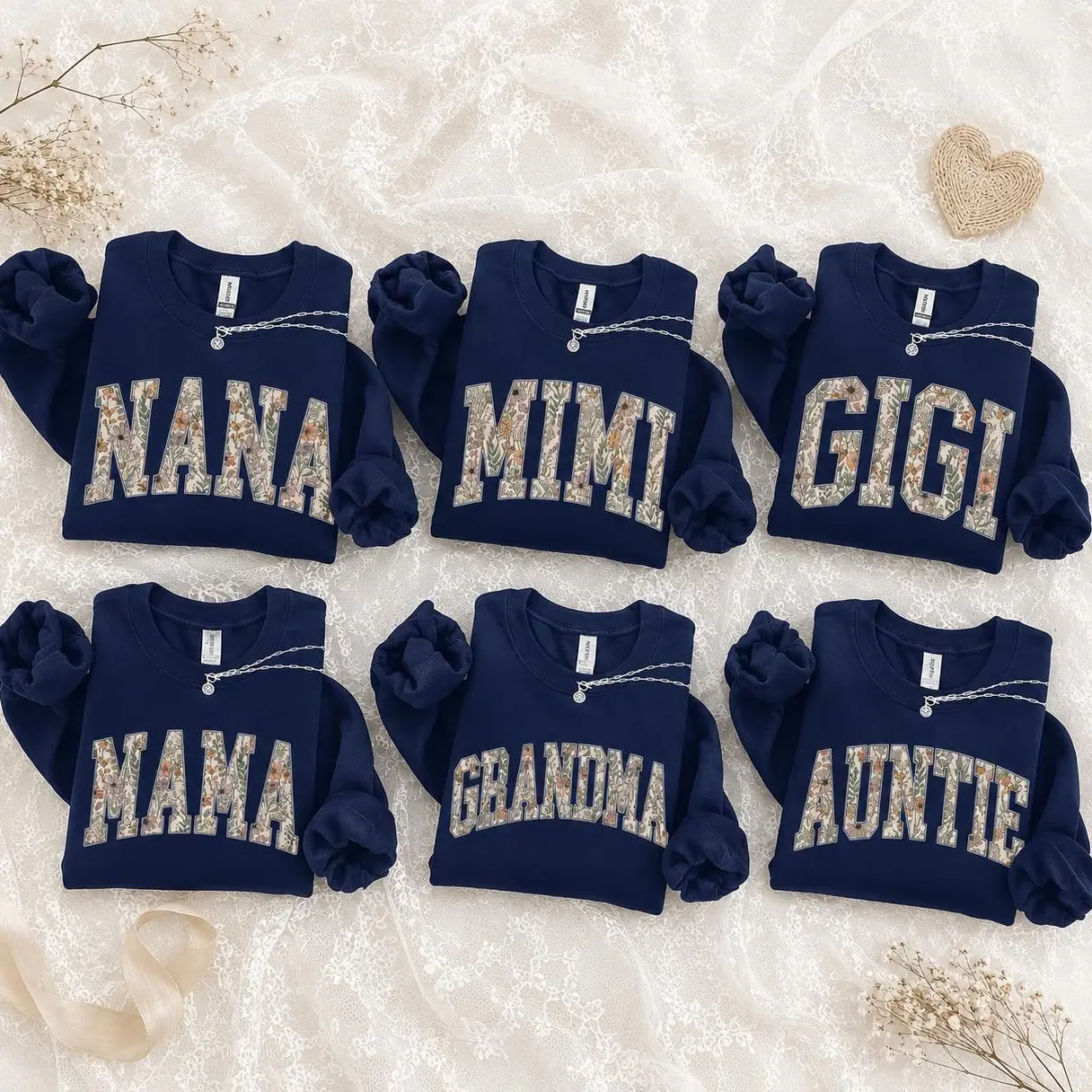 Nana Mimi Gigi Mama Grandma Auntie Floral Sweatshirt, Vintage Botanical Family Matching Crewneck, Mother’s Day Gift for Mom Grandma Nana Mimi Gigi Auntie, Floral Letter Graphic Pullover - DPClick