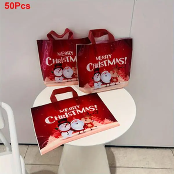 50Pcs Set of Festive Christmas Tote Bags - Reusable, Portable, Gift Bags with Handles - Perfect for Mom, Dad, Sister, Grandpa and Family Gift Giving During Christmas and New Year Celebrations