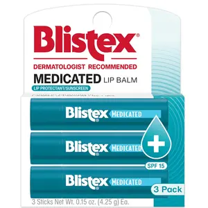 Blistex Medicated Lip Balm 0.15 Ounce 3 Count (Pack of 1) SPF 15 Sun Protection Hydrating Lip Balm for Prevent Dryness & Chapping - Skincare, Comfort