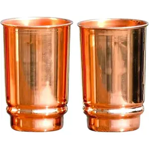 Pure Copper Tumblers for Drinking - Set of 2 Ayurvedic Copper Glasses | 11.83 Fl Oz Each | Perfect for Home, Office, Travel, Hotel & Gifting