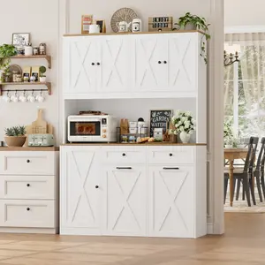 【2 packages shipping 】HOSTACK 71" H Kitchen Trash Can Cabinet, 12.5 Gallon Double Pull Out Garbage Can Hutch Cabinet with Trash Bin Storage Holders, 47" Wide Kitchen Pantry with Hidden Garbage Storage for Dining Room, Trash can not included