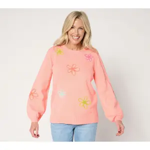 Belle by Kim Gravel Femme Flowers Chenille Daisy Sweater