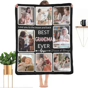 Gifts for Grandma Customized Blanket with Photo, Make a Personalized Grandma Blankets with Pictures Custom Memories Souvenir Throw Blanket for Best Grandma Ever, 8 Collage