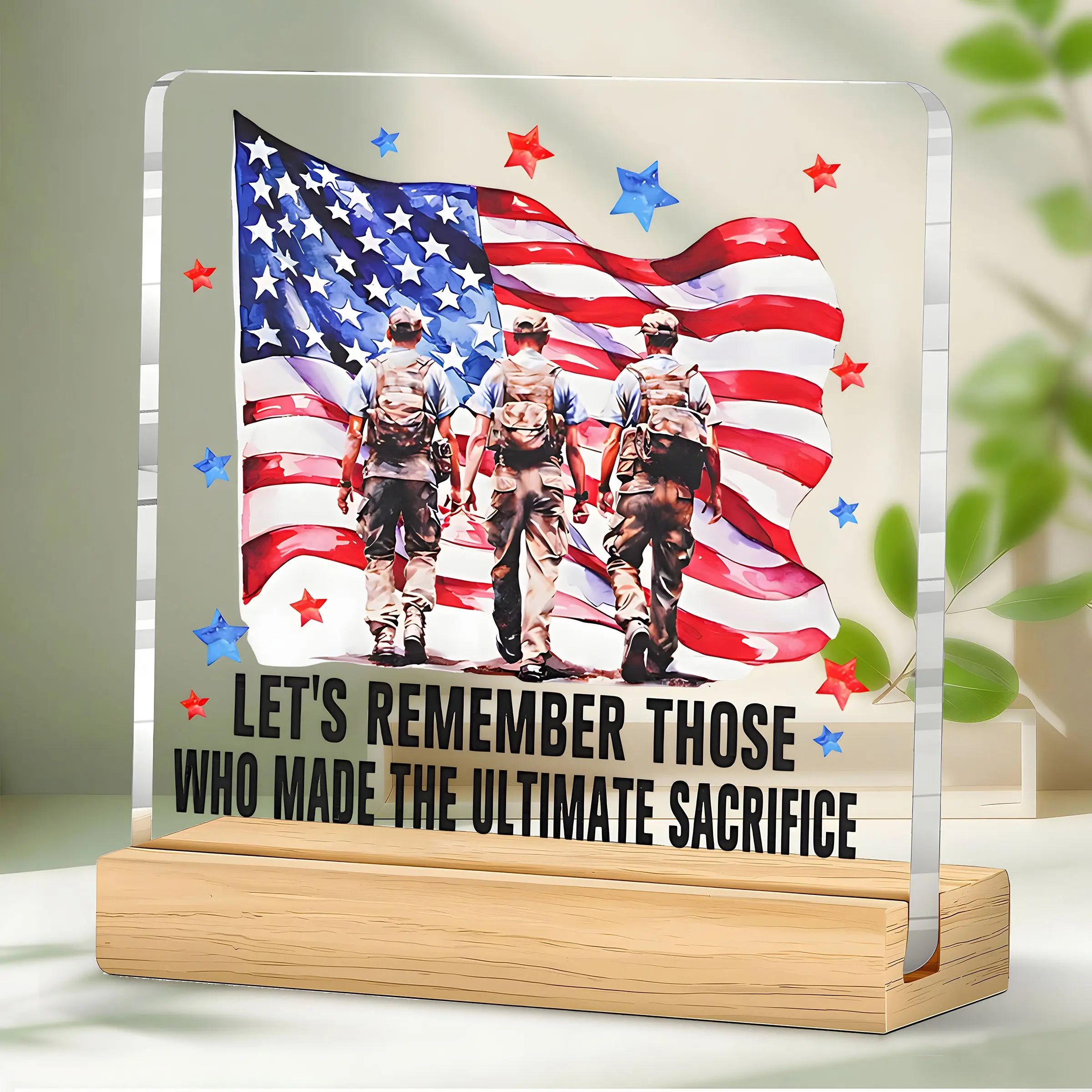 American Flag Military Memorial Plaque, Veteran Day Decoration, Acrylic Desk Sign, Patriotic Gift, Home Office Decor, Remembrance Display