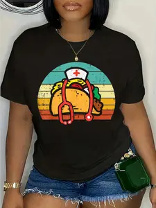 100% Cotton Taco Nurse Stethoscope Cinco De Mayo Nurse Women Scrub Top T-Shirt