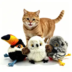 Flapping Bird Cat Toy No Flying, Lifelike Toucan, White Tit,Cuckoo, Chirping Toy, Touch Activated Rechargeable PlushKitten Toy with Catnip, Interactive Exercise Toy for All Breeds